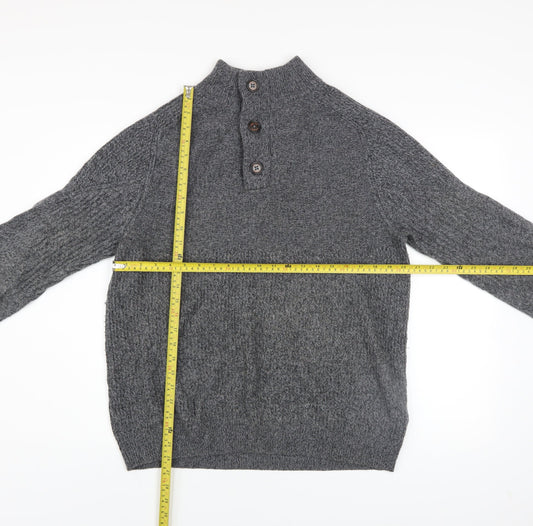 White Stuff Men’s Grey Wool Cotton Henley Jumper Size M