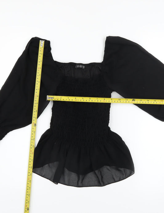 Quiz Women's Black Puff Sleeve Chiffon Blouse Size 10