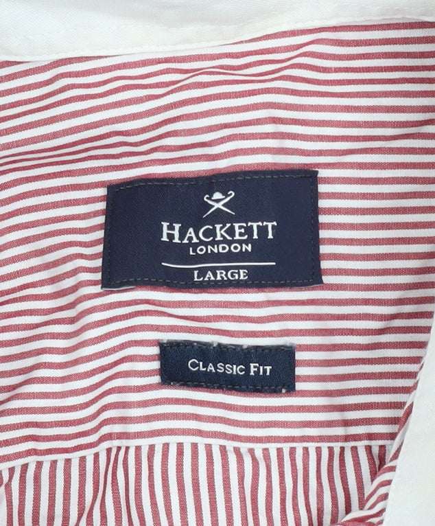 Hackett London Men’s Red Striped Classic Fit Cotton Button-Up Shirt Size L