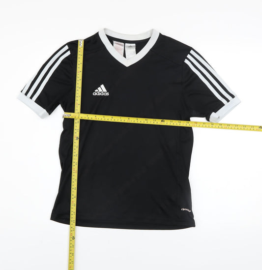 Back view of adidas boys’ black football jersey t-shirt, size 14, years lightweight sports top