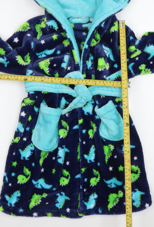 Minikidz Boys Blue Dinosaur Hooded Fleece Robe 4-5 Years