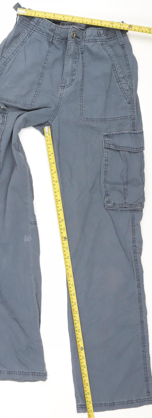 Womens UK Size 4 Bershka Relaxed Fit Cargo Blue Trousers
