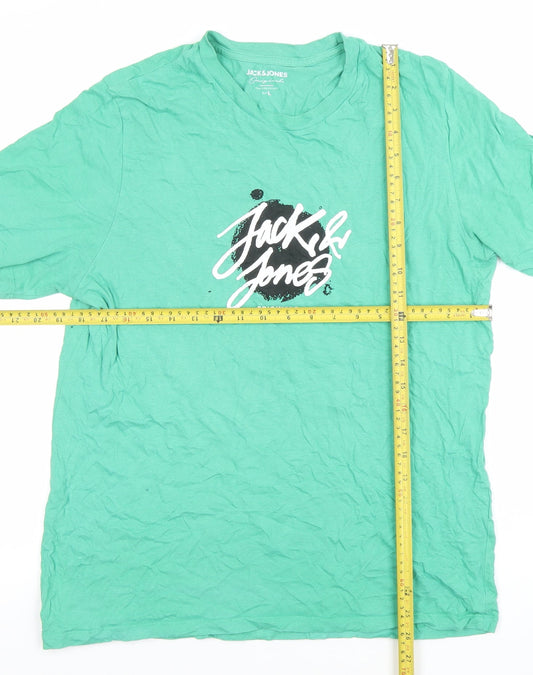 Jack & Jones Men’s Green Logo Graphic Cotton T-Shirt Size L