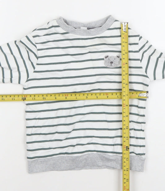 The White Company Boys White Striped Cotton Sweatshirt 4-5 Years