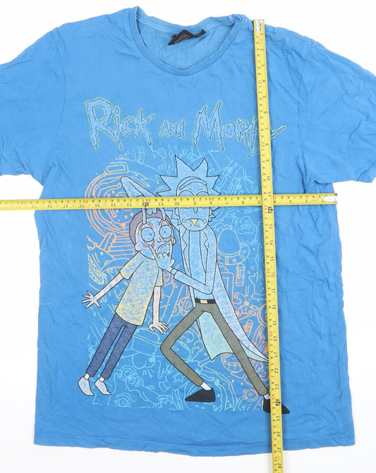 Rick and Morty Men's Blue Cotton Slim Fit Graphic T-Shirt Size L