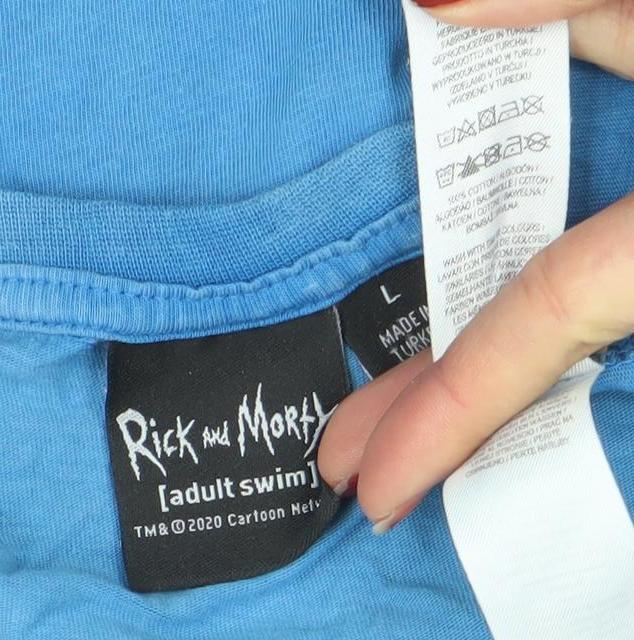 Rick and Morty Men's Blue Cotton Slim Fit Graphic T-Shirt Size L