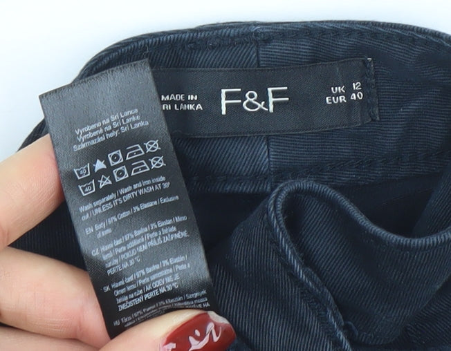 F&F Women Black Cotton Stretch Chino Trousers Size 12