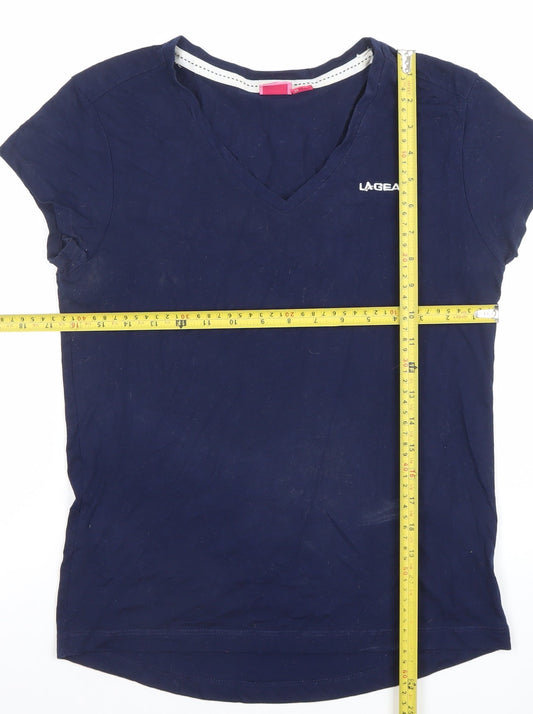 LA Gear Women's Blue V-Neck Short Sleeve Cotton T-Shirt Size 10