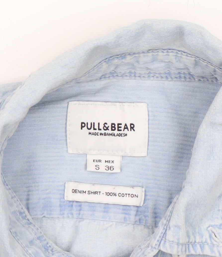 Womens UK Size 8 Pull & Bear Blue Basic Button-Up