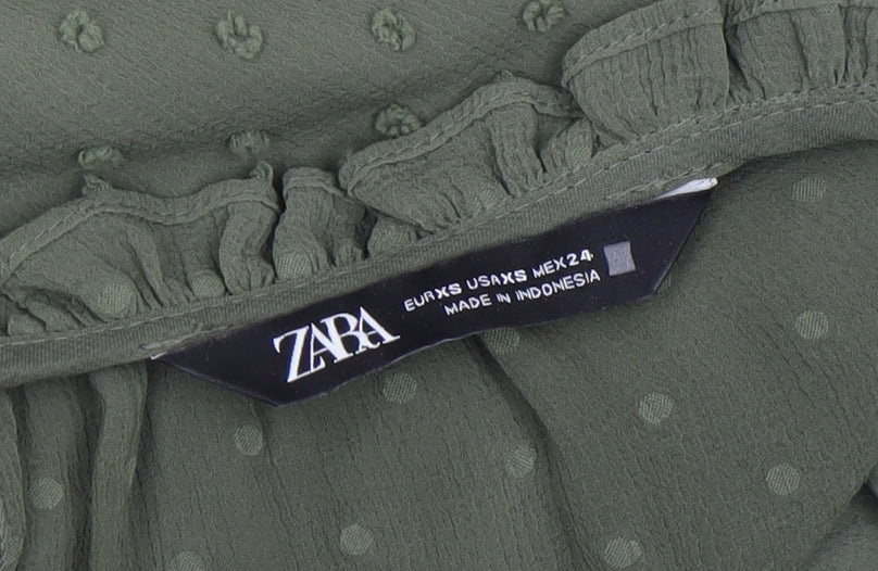 Womens UK Size XS Zara Green Tunic Blouse