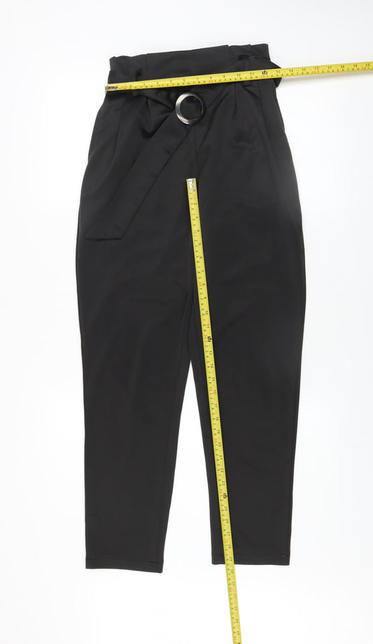 Womens UK Size 8 QED London Regular Fit Paperbag Black Trousers