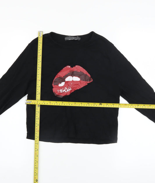 Womens UK Size L Primark Black Cropped T-Shirt