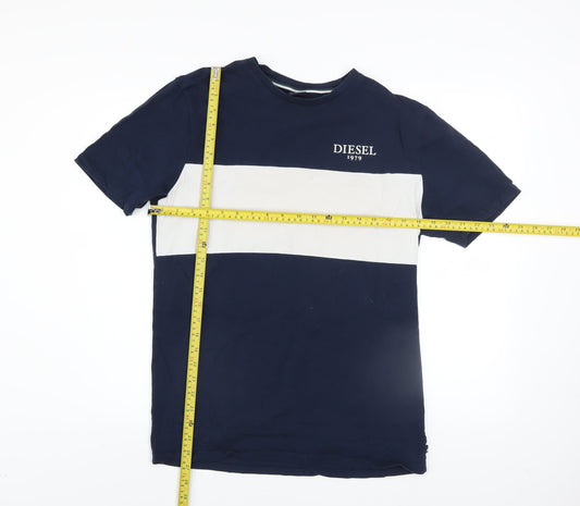 Diesel Men’s Blue White Colourblock Cotton T-Shirt Size S