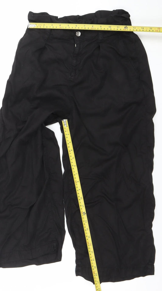 Zara Women’s Black Cropped Wide Leg Lyocell Trousers M