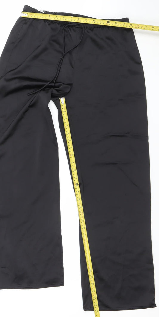 MNG Womens Black Wide-Leg Trousers Size M Polyester Blend