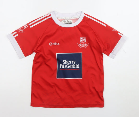Additional front view of O'Reillys boys’ red 7-8 years football jersey t-shirt