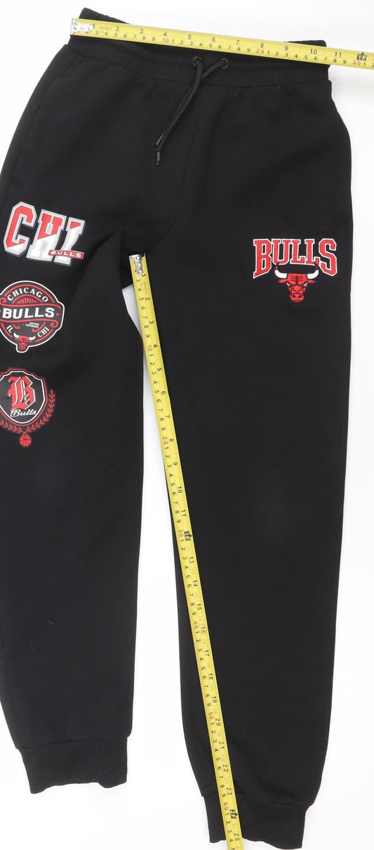 NBA Boys Black 10-11 Years Jogger Sports Sweatpants with Bulls Logo