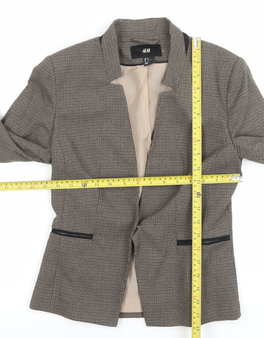 H&M Women Brown Houndstooth Slim Fit Lined Blazer Size 8