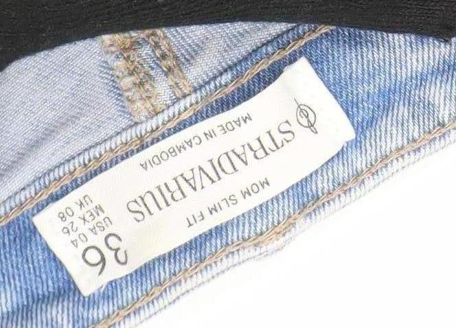 Stradivarius Women Blue Size 8 Mom Jeans Slim Fit Distressed Denim