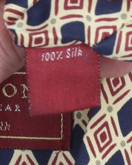 Mens Burton Beige Geometric 100% Silk Designer Tie
