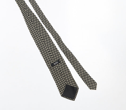 Mens HUGO BOSS Black Geometric 100% Silk Designer Tie