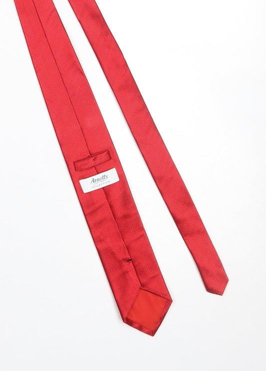 Mens Arnotts Red Herringbone 100% Silk Slim Tie