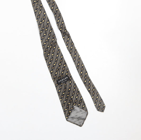 Mens Jaeger Grey Geometric 100% Silk Designer Tie
