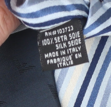 Mens Emporio Armani Blue Striped 100% Silk Designer Tie