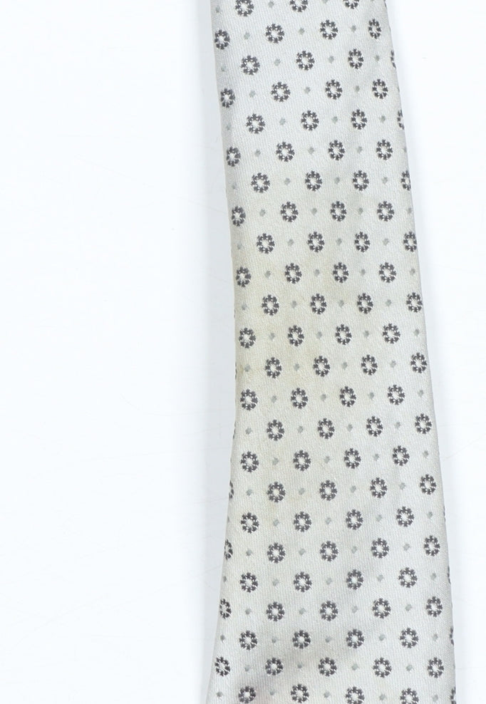Mens André Grande Silver Geometric 100% Silk Pointed Tie