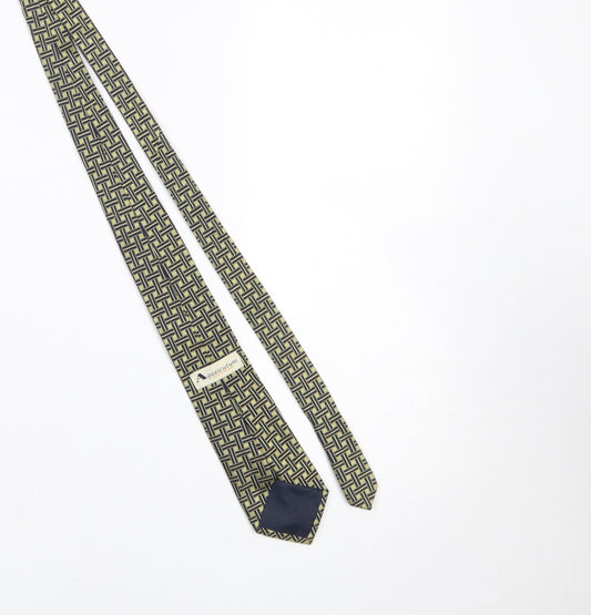 Mens Aquascutum Beige Geometric 100% Silk Designer Tie