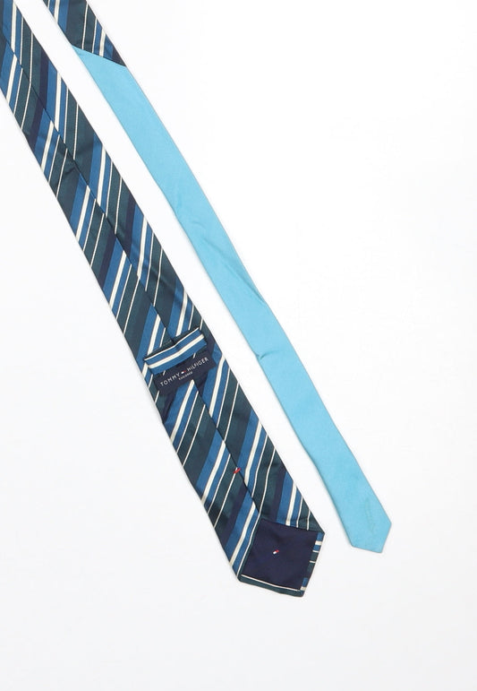 Mens Tommy Hilfiger Blue Striped 100% Silk Designer Tie