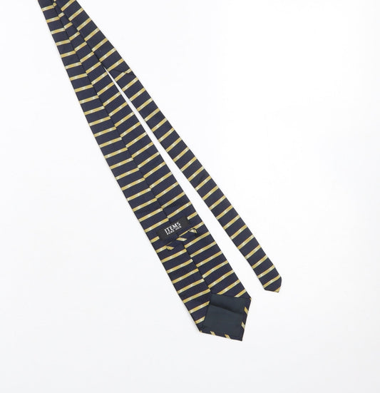ITEMS Men's Navy and Gold Striped Pure Silk Tie Classic Style