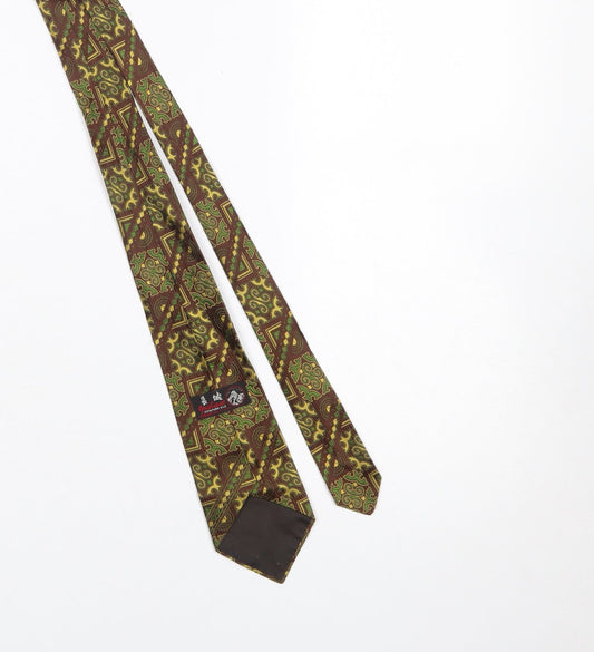 Mens Great Wall Brown Geometric 100% Silk Tie
