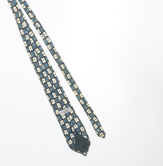 Mens Woods & Gray Aqua Geometric 100% Silk Designer Tie