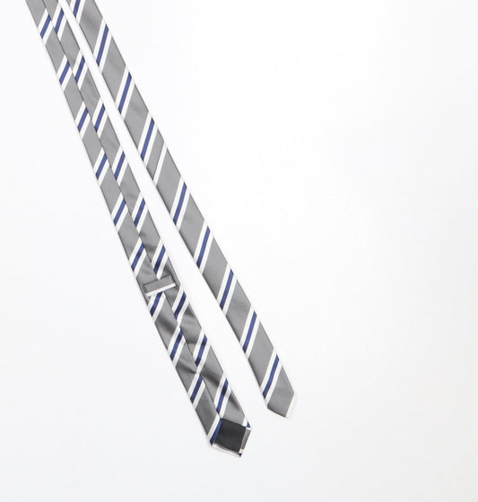 Mens Burton Grey Striped 100% Polyester Pointed Tie