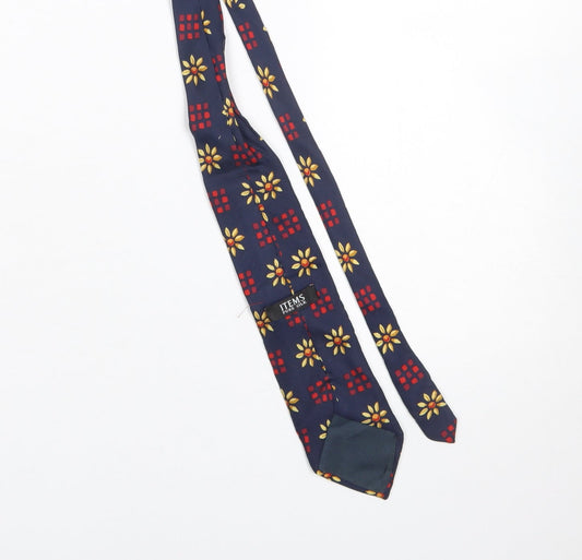 Mens ITEMS Blue Floral 100% Silk Pointed Tie
