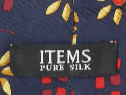 Mens ITEMS Blue Floral 100% Silk Pointed Tie