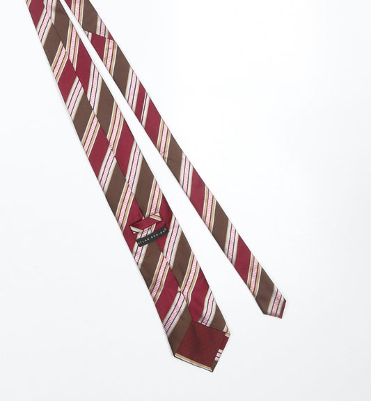 Mens Atlas Design Red Striped 100% Silk Designer Tie