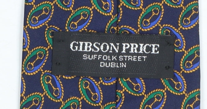 Mens Gibson Price Blue Geometric 100% Silk Designer Tie