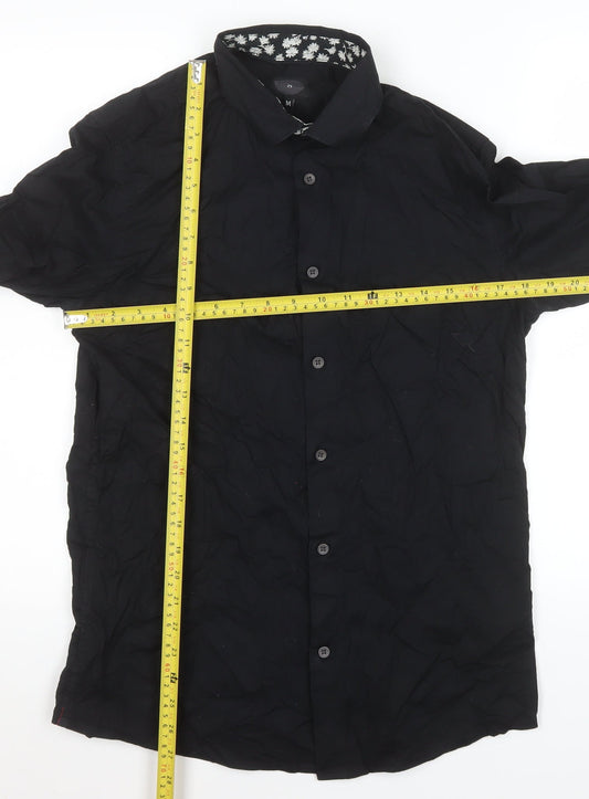 Mens UK Collar Size M Silver Eight Smart Black Dress Shirt