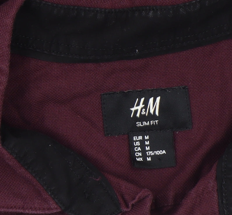 H&M Men Burgundy Slim Fit Long Sleeve Button-Up Shirt Size M