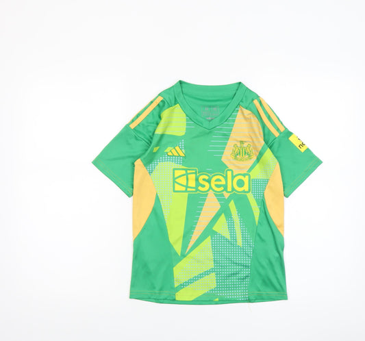 Additional front view of adidas boys’ green slim fit football jersey t-shirt, size 22