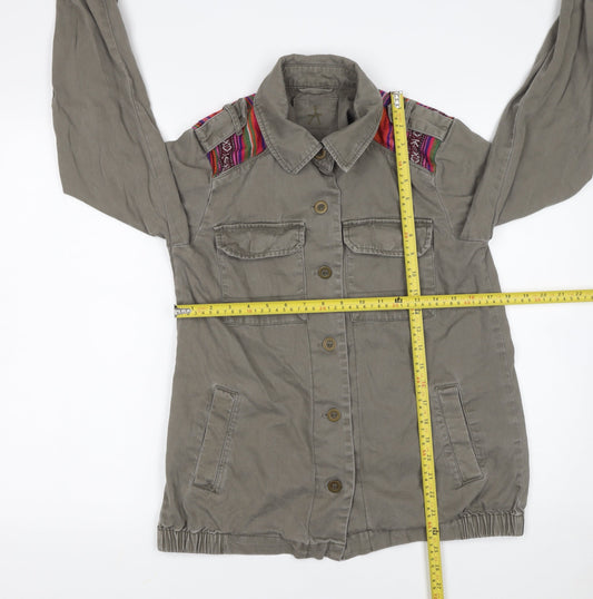 Atmosphere Womens Green Military Jacket Size 10 Boho Embroidered Cotton