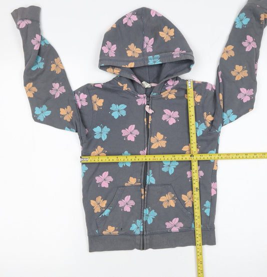 Old Navy Girls Grey Floral Full Zip Hoodie Size 10-12 Years Cotton Blend