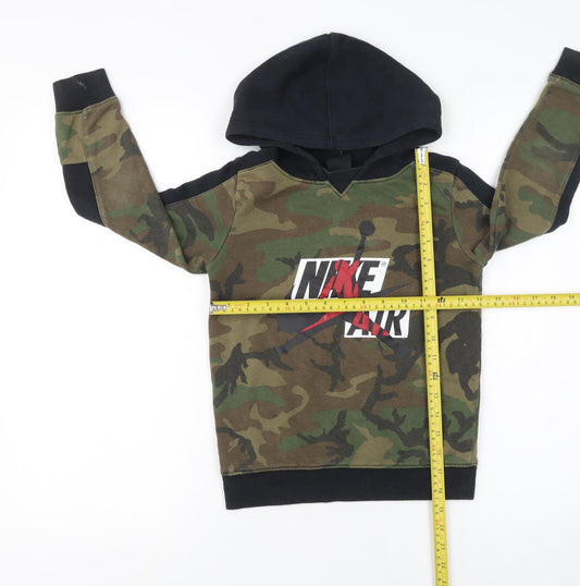 Nike Boys Green Camouflage Pullover Hoodie 6-7 Years Cotton Blend Jordan Air