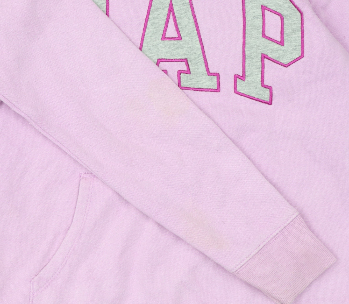 Additional view of Gap girls’ pink pullover hoodie, size 10, years logo fleece sweatshirt
