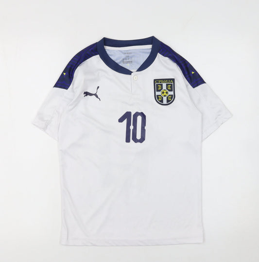 Additional front view of Puma boys’ white serbia football jersey t-shirt, size 152, lightweight sports top
