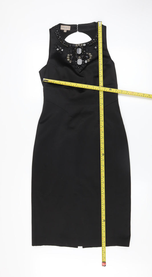 Karen Millen Women Black Size 10 Sleeveless Beaded Sheath Dress