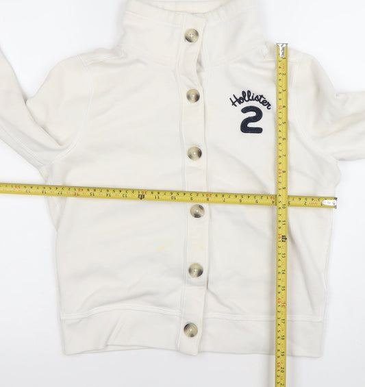 Hollister Girls White L Button Cardigan Sweatshirt High Neck Logo Top