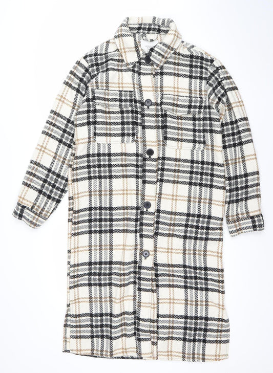 Jacqueline de Yong Women’s Beige Check Long Sleeve Overcoat Size S